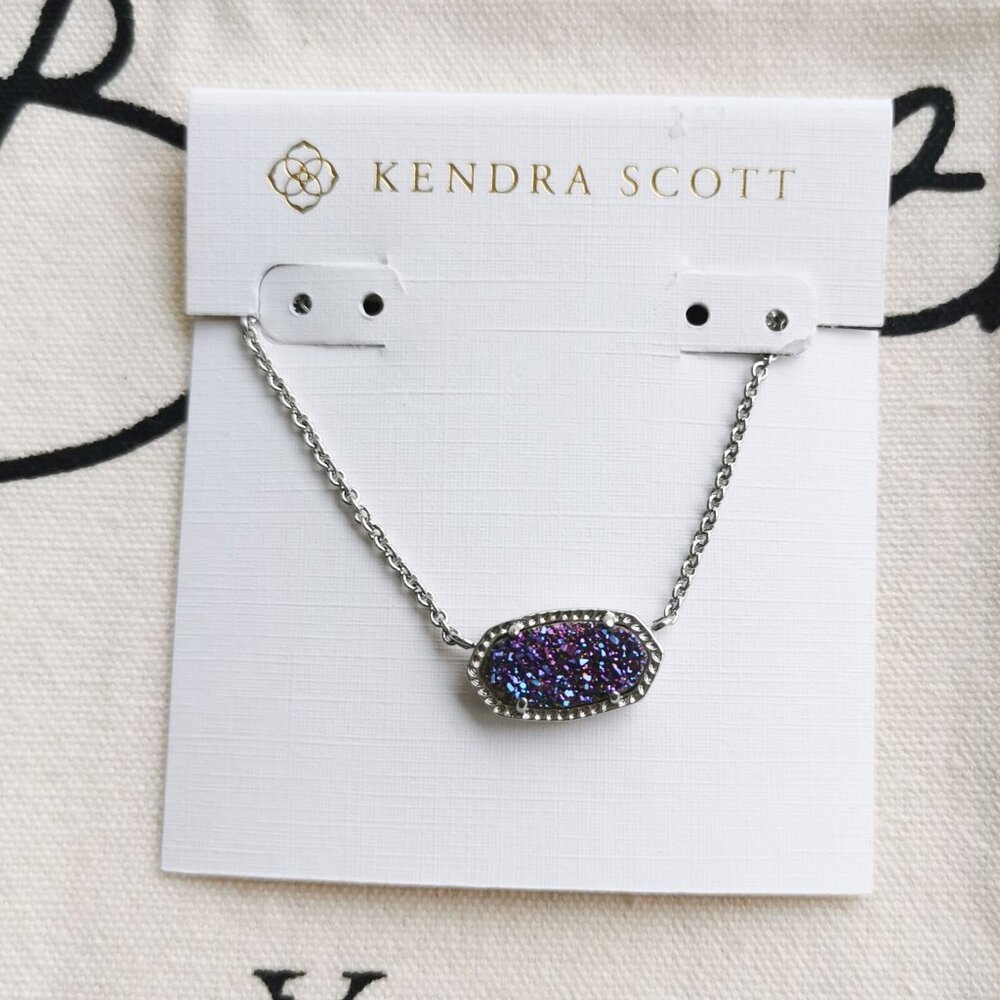 Kendra Scott Pendant Necklace - Elisa - Multicolor Drusy Silver